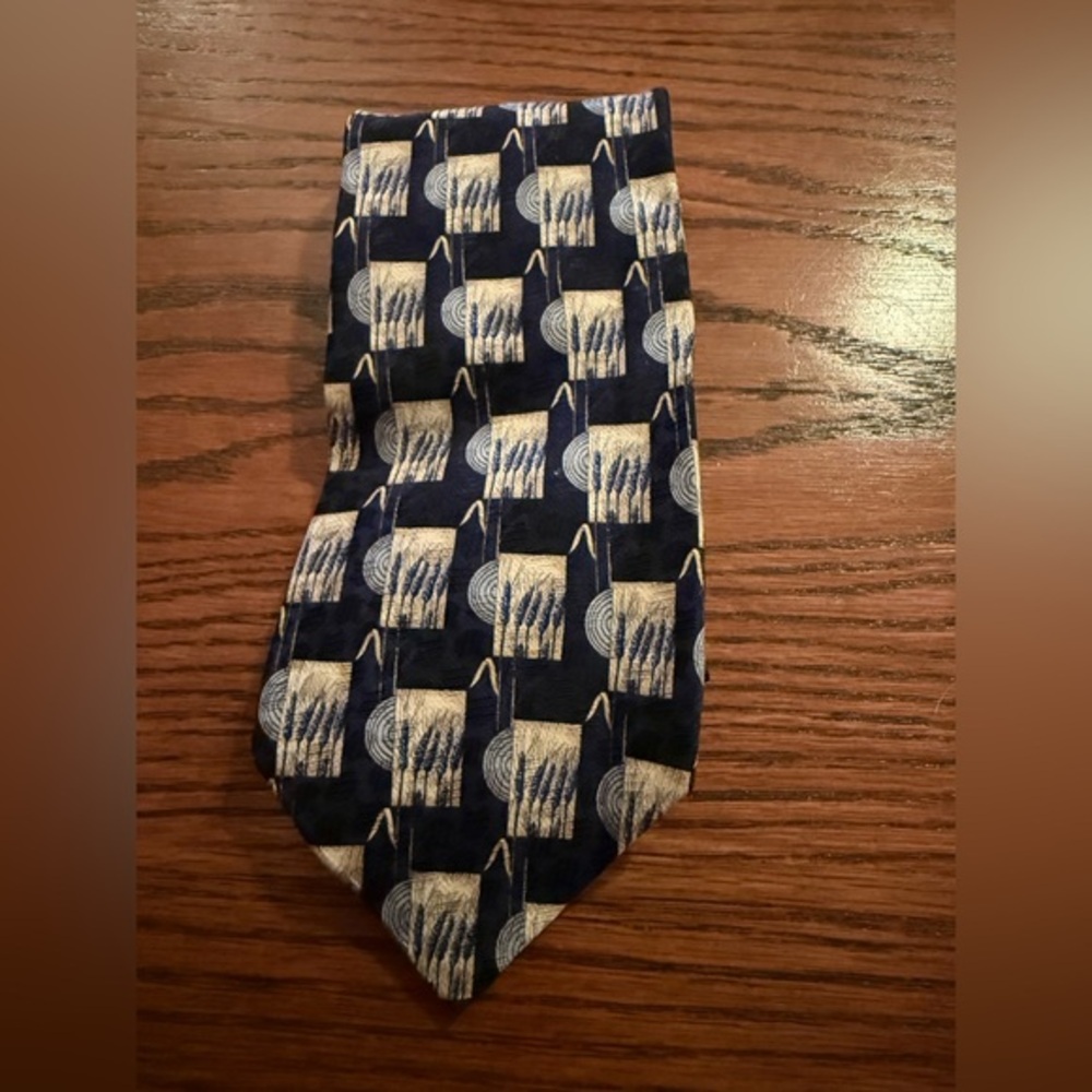 Ermenegildo Zegna Dark Blue and Beige Patterned Tie